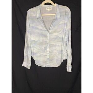 Anthropologie Cloth & Stone Women's Sz Medium  Button Down Shirt Blue Watercolor